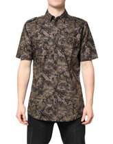Dolce & Gabbana Multicolor Camouflage Button Down GOLD Shirt
